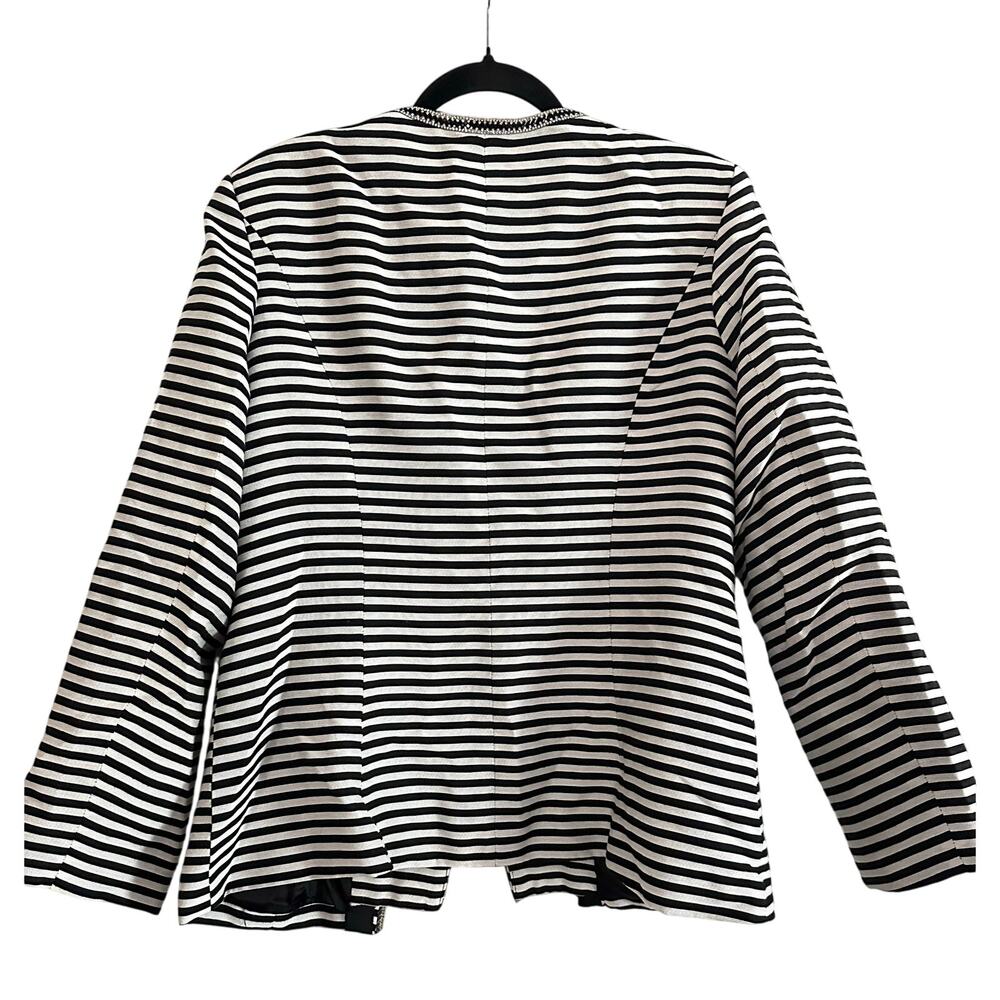 DONNA VINCI Black White Striped Church Suit Skirt Jacket Set Rhinestone Trim 14 - Picture 4 of 10